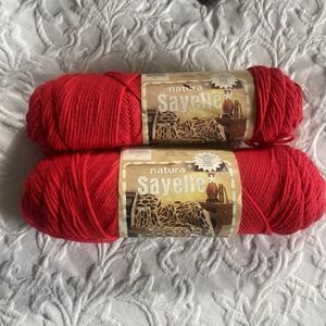 Vintage Natura Sayelle Yarn Lot of 2 Skeins 4‎ Ply Worsted Acrylic Flame Red 70s